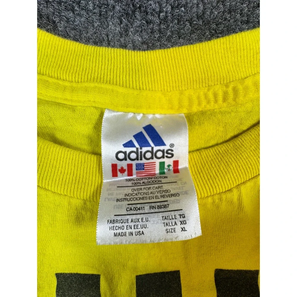 Vintage Adidas T-Shirt Mens XL Yellow Graphic 3 Stripe Made in USA Cotton Tee - Picture 3 of 4